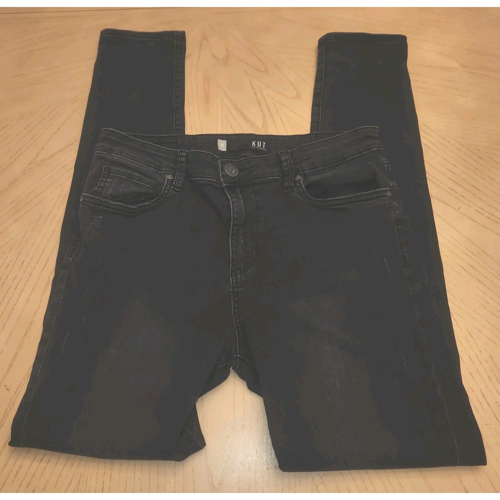 Kut From The Kloth MIA Highrise Skinny Jeans‎ Womens Size 12 Black Tie Dye Patch